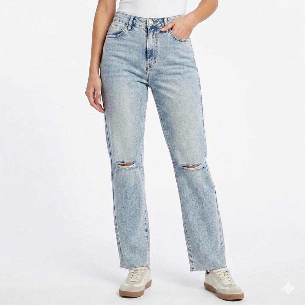Vigoss Womens 90s Billie Jeans 30 Straight Ripped Distressed High Rise Stonewash